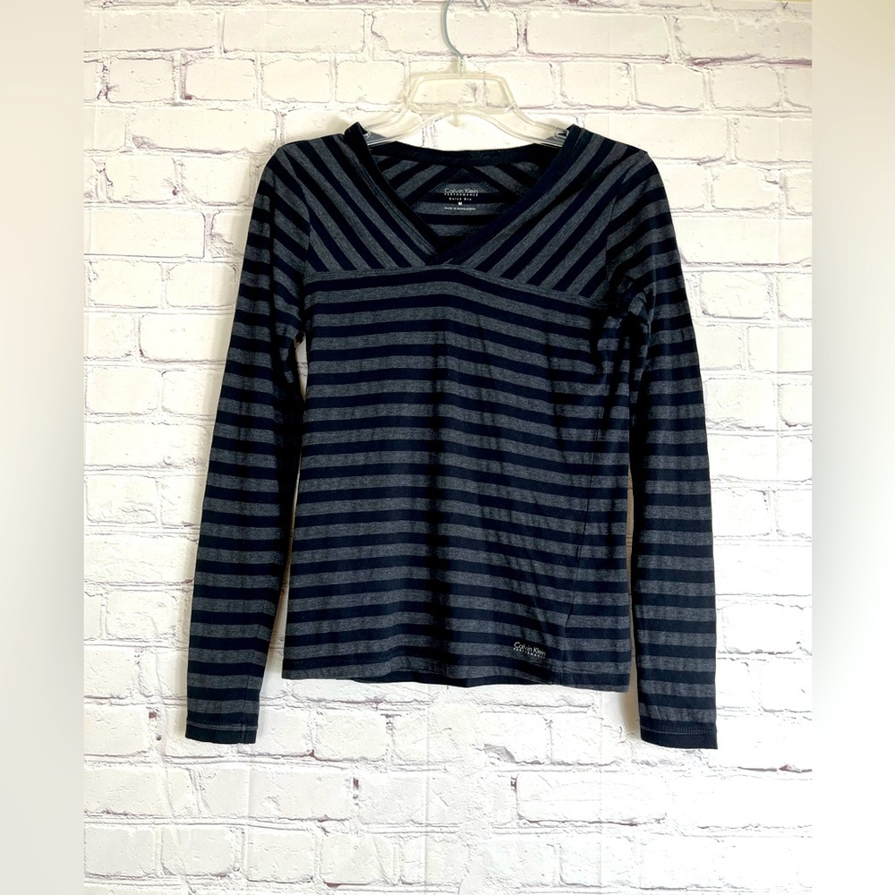 Black and Grey Strip Calvin Klein Performance Quick Dry Long-sleeve Shirt